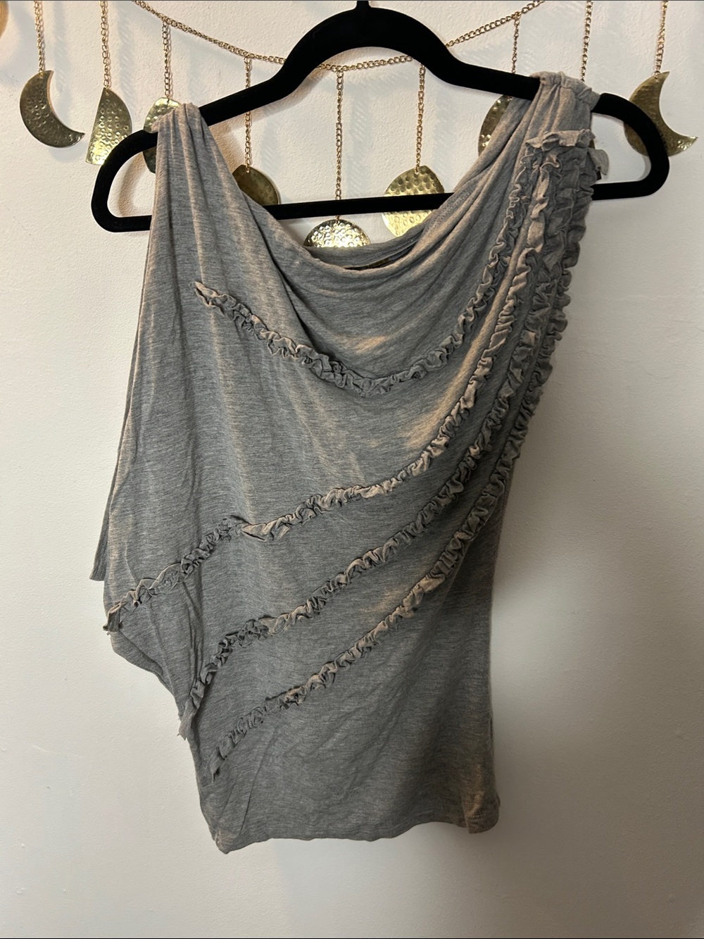 Off Shoulder Ruffled Grey Top - Picture 2 of 4